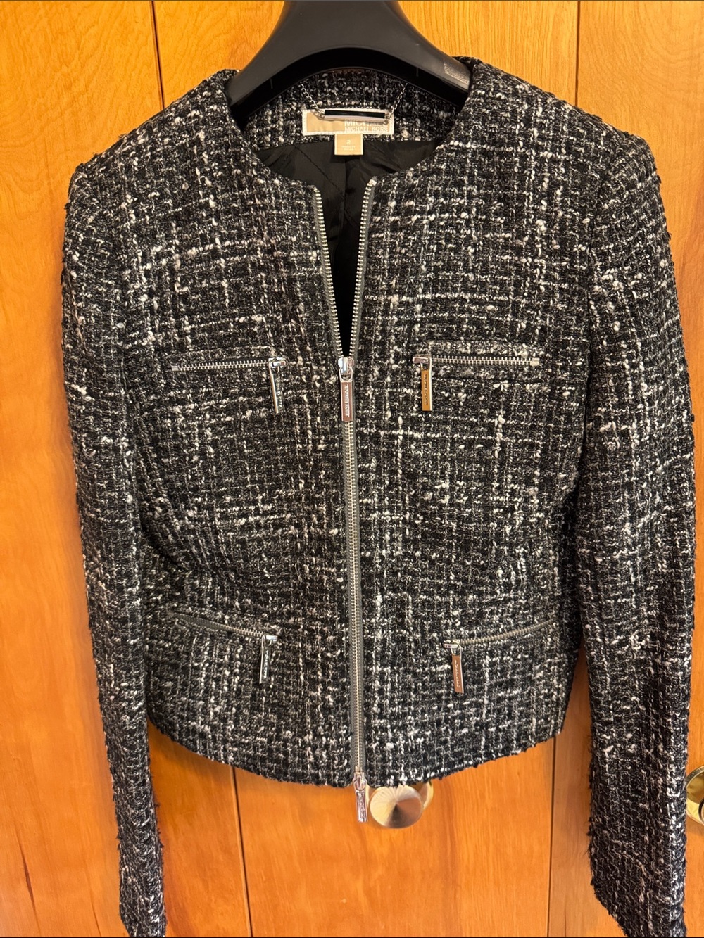 Michael Kors Black and White Tweed Zip-Up Jacket